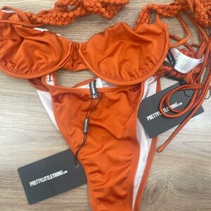 Pretty little thing bikini rust orange braided size 8 US